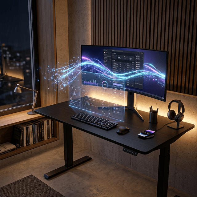 Developer workspace with laptop and code on screen