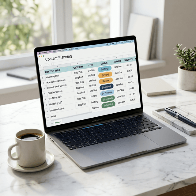 Editorial planning spreadsheet for SEO content workflow