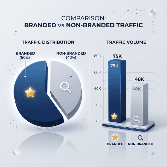 Marketing analyst comparing branded and non-branded search traffic trends on a dashboard